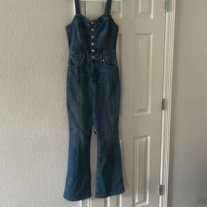 Denim flare overalls